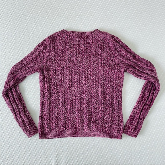 Pink / purple / magenta / orchid cotton cable knit v-neck sweater - Picture 4 of 4